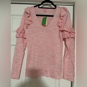 NWT LILLY PULITZER PINK LIGHTWEIGHT RUFFLED SWEATER